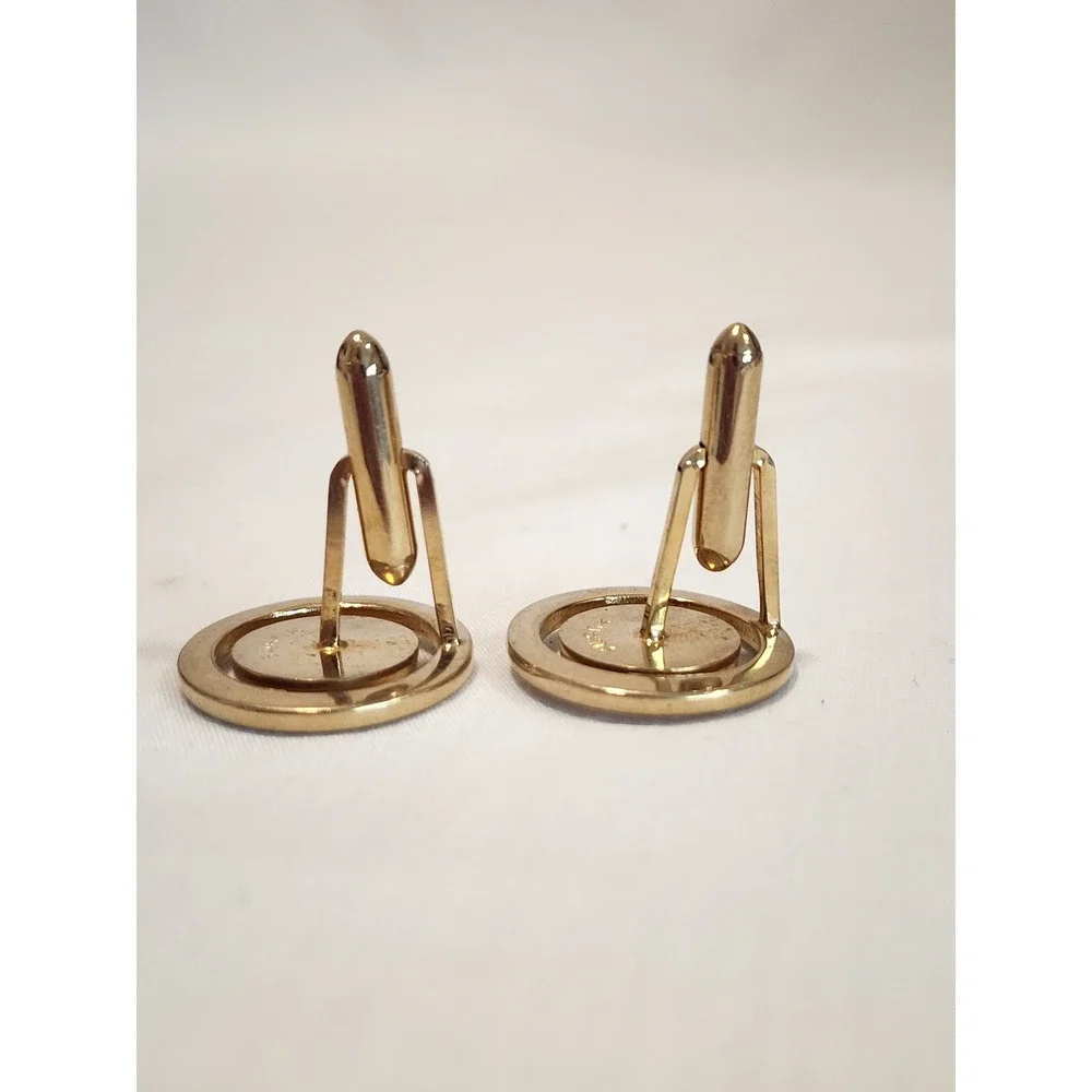 Vintage Swank Gold Tone Round Textured Starburst Mid Century Modern Cufflinks